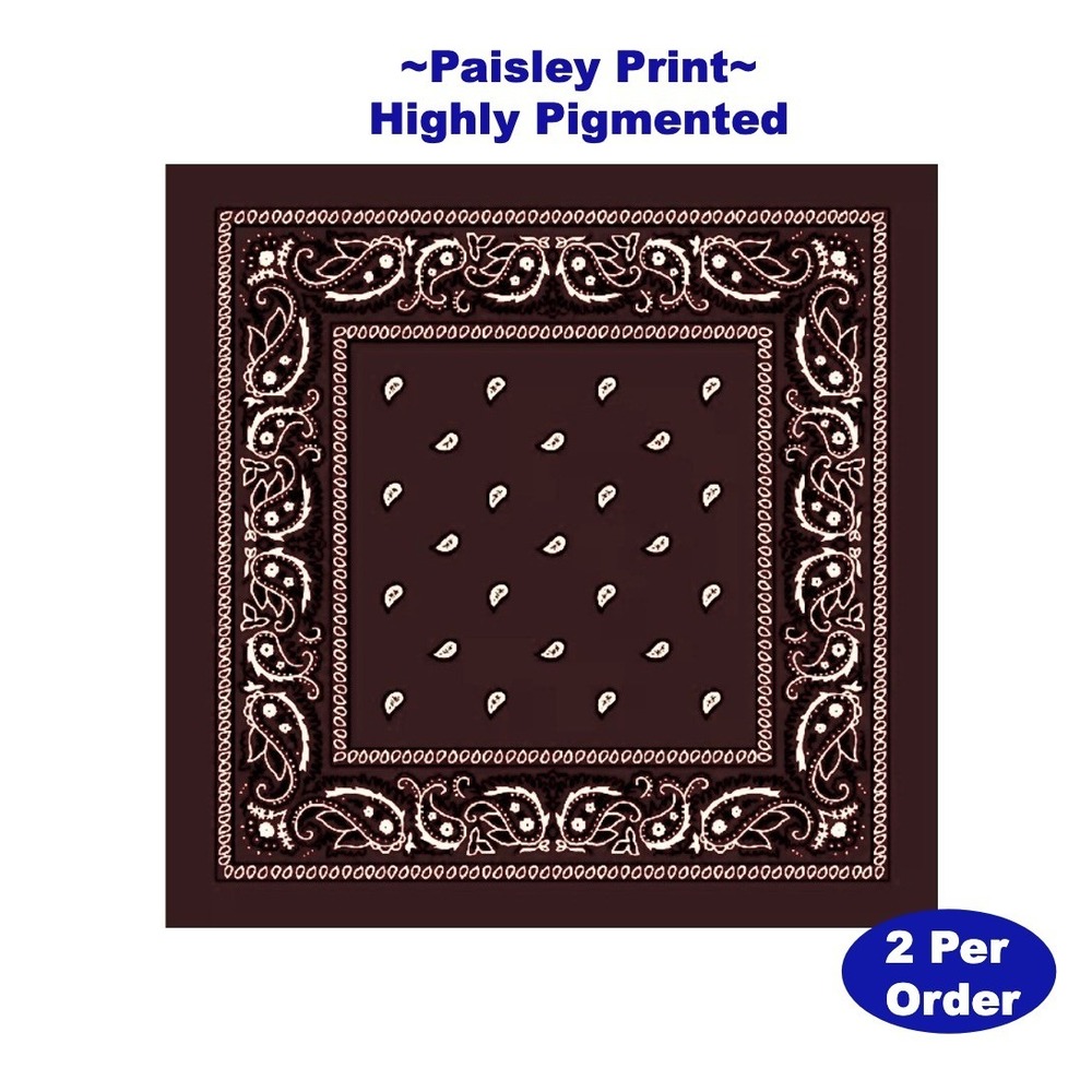 Paisley Bandana Scarf Head Wrap Face Covering 22" Highly Pigmented 2PK Brown